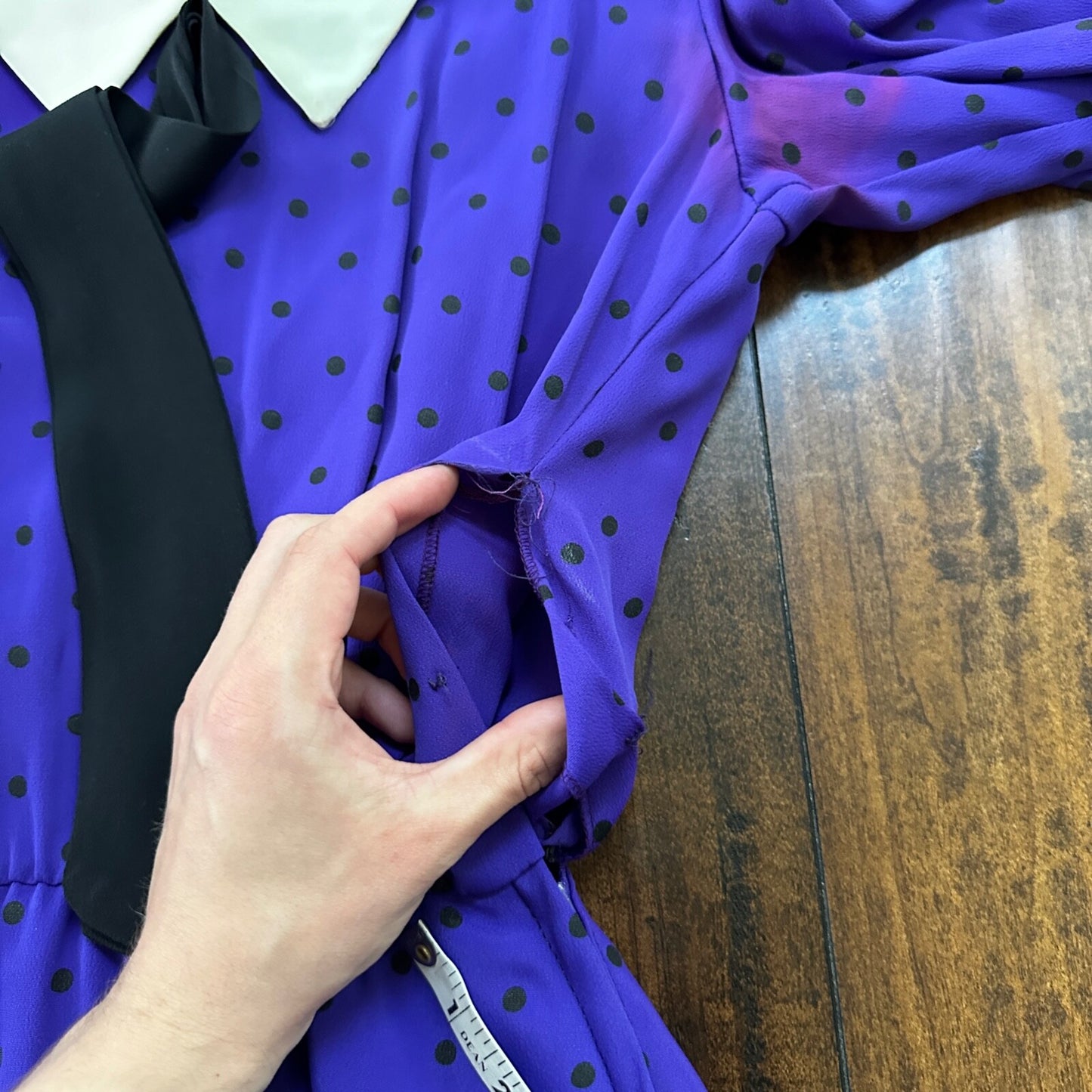 Vintage Katie MFG Purple Print Polka Dot 80s Midi Dress Size Small