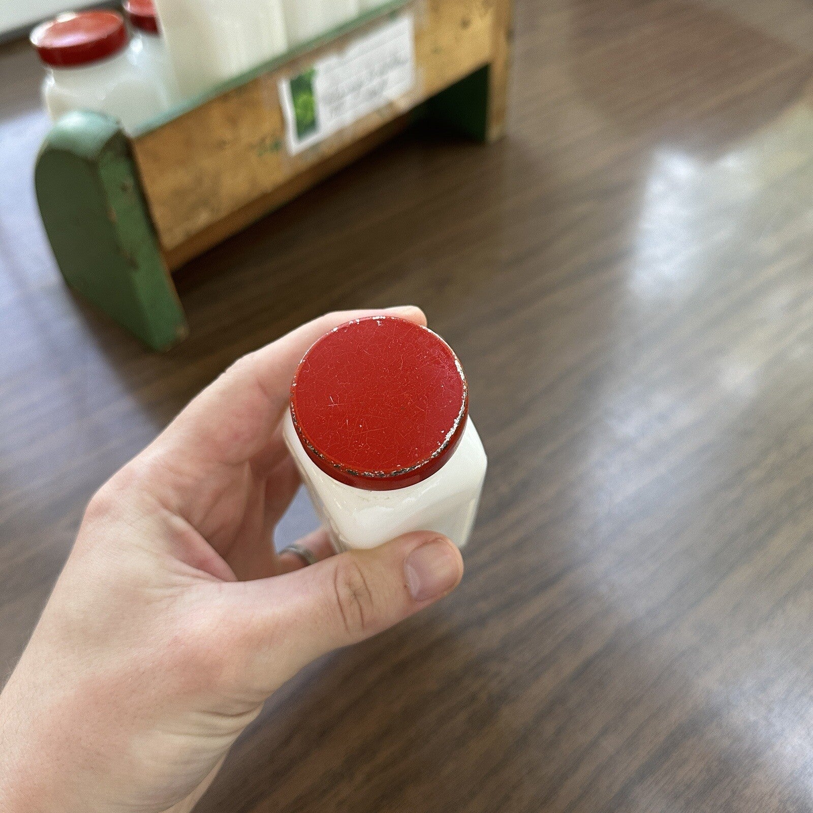 Griffith Milk Glass Spice Jar Set with Wooden Rack USA 1930s Art Deco 12 Pc