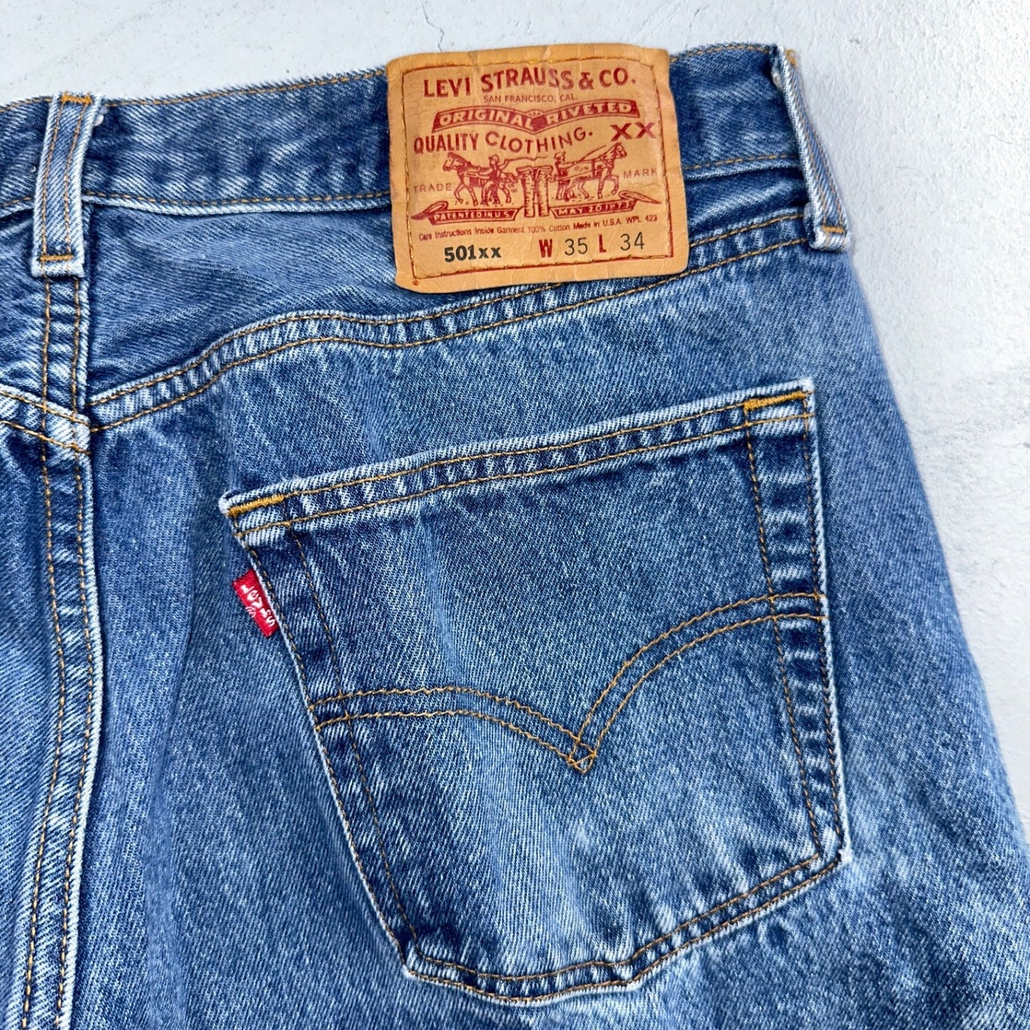 Levis 501 Vintage 90s USA XX Straight Leg Jeans Blue Light Wash 35x34 Act 32x30