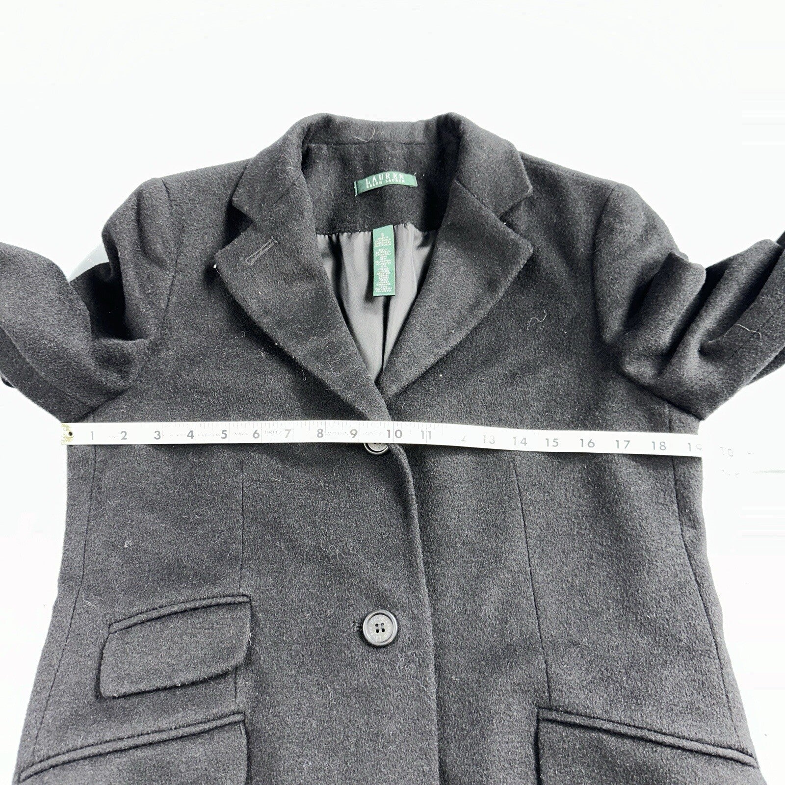 Lauren Ralph Lauren Womens Black Herringbone Wool Blended Overcoat 6 Lined