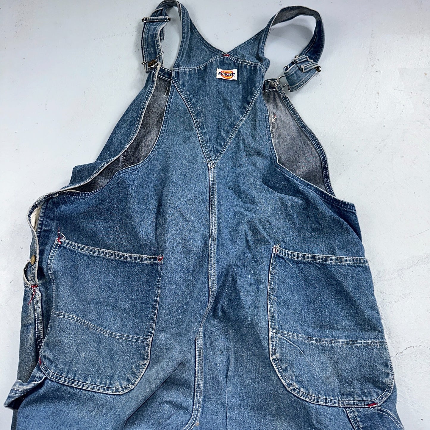 Dickies Vintage 70s Denim Bib Overalls 44x32 Carpenter Indigo Blue Workwear USED