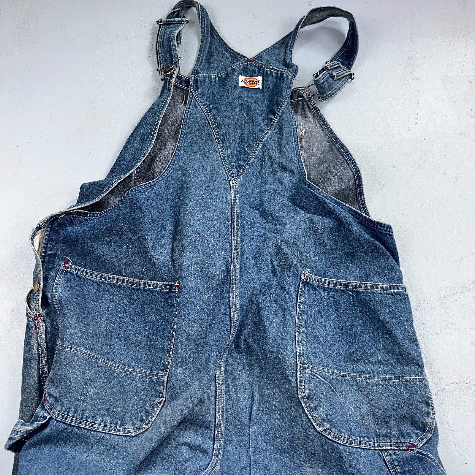 Dickies Vintage 70s Denim Bib Overalls 44x32 Carpenter Indigo Blue Workwear USED
