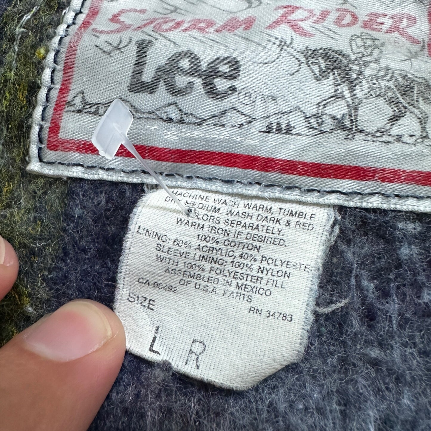 VTG Lee Storm Rider Blue Denim Blanket Lined Jacket Sz L Regular Wool USA MADE