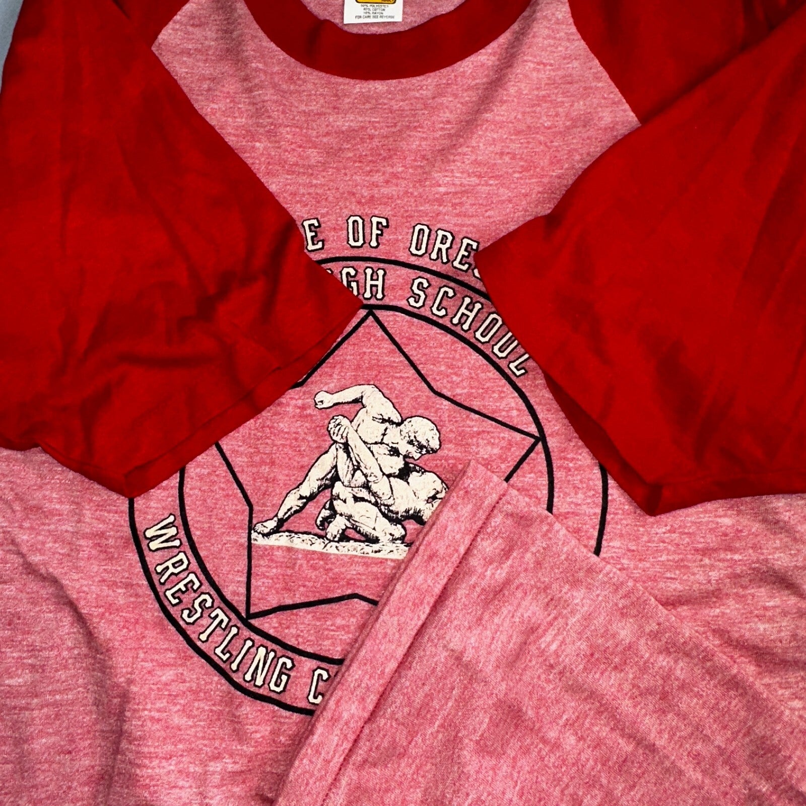 Oregon Champion Wrestling Red VTG T Shirt Raglan Single Stitch High School 80s