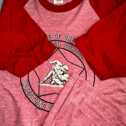 Oregon Champion Wrestling Red VTG T Shirt Raglan Single Stitch High School 80s