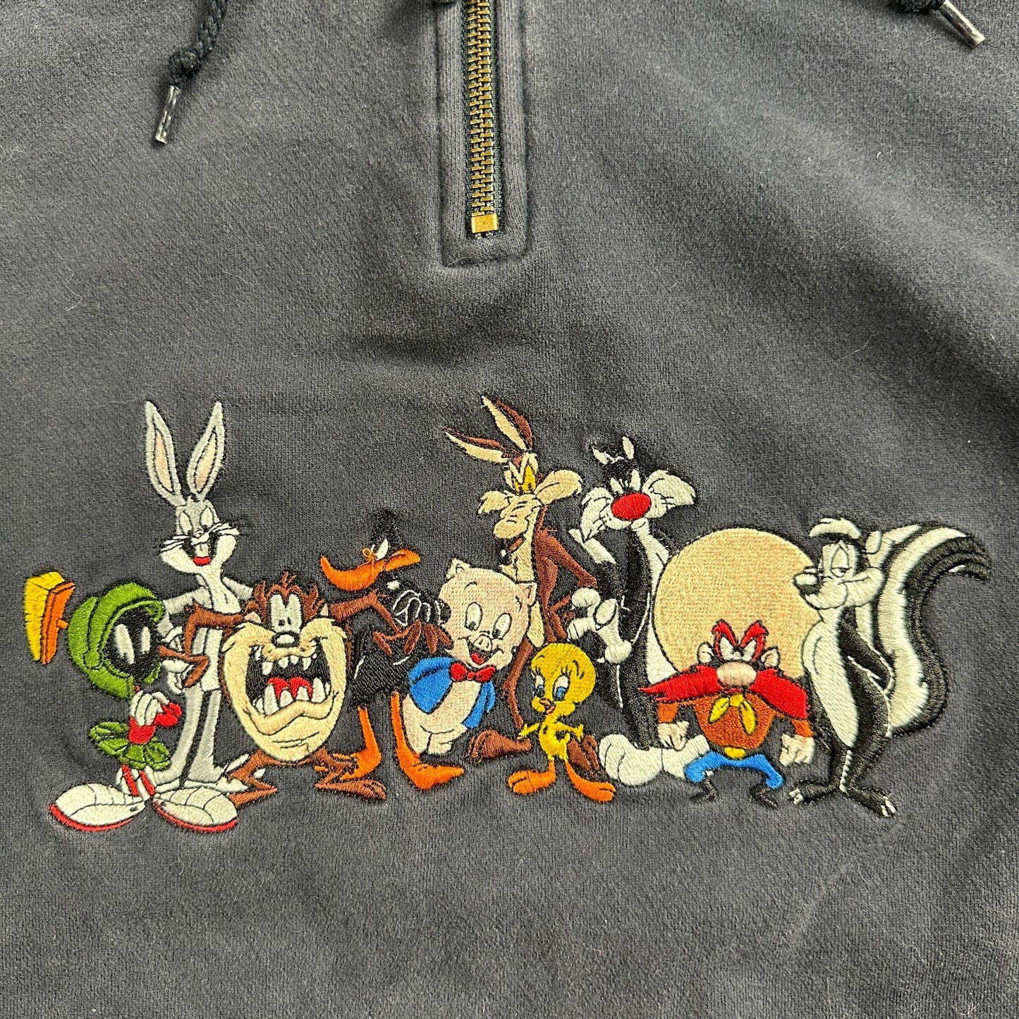 Vintage Warner Bros Studio Store Embroidered Looney Tunes Quarter Zip Hoodie M