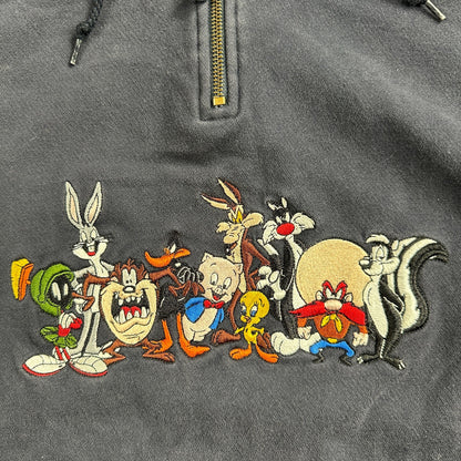 Vintage Warner Bros Studio Store Embroidered Looney Tunes Quarter Zip Hoodie M