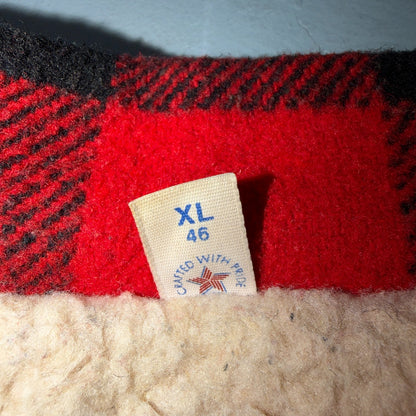 Vtg 80s CAL CRAFT USA Men’s L Red Black Buffalo Plaid Wool Sherpa Hunting Jacket