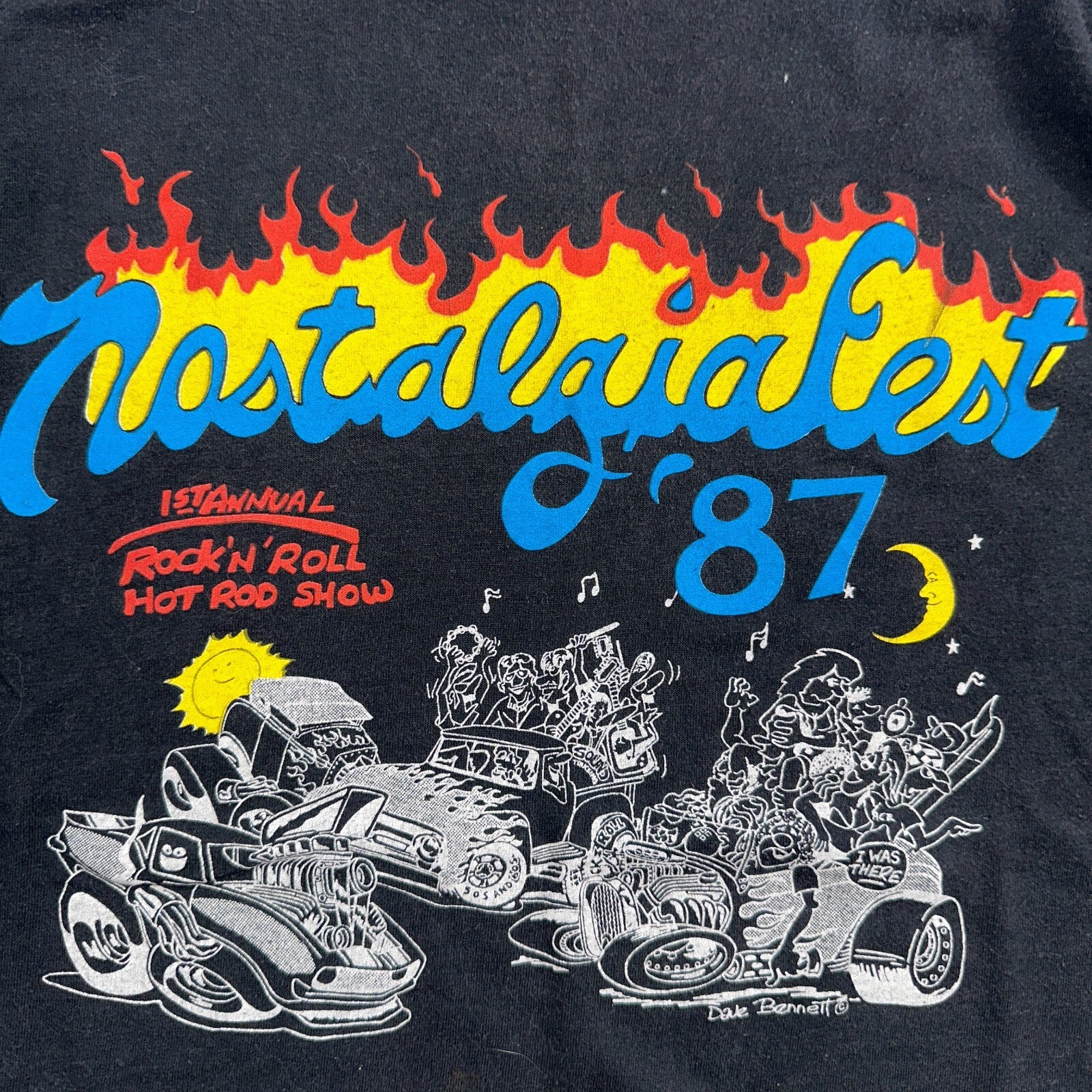 Rock N Roll Flames 80s Hanes VTG T Shirt Nostalgia Fest Hot Rod Cars 1982 Art L