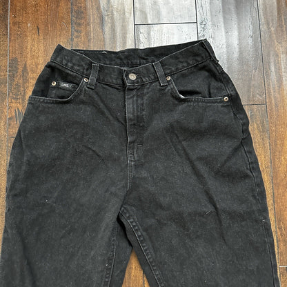 Vintage Lee Original Jeans Women's Long Black High Rise Tapered Capri 26x25 90s