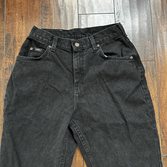 Vintage Lee Original Jeans Women's Long Black High Rise Tapered Capri 26x25 90s