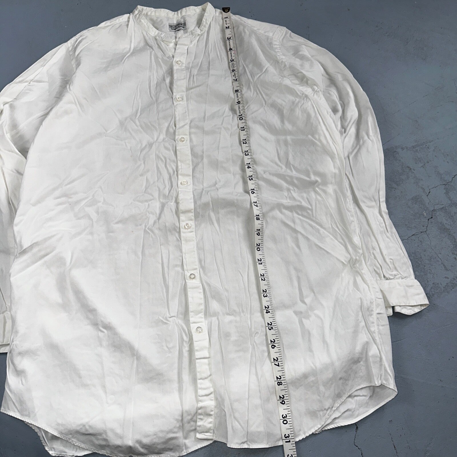 Vintage J Peterman Poet Shirt Men M White Popover Button Down Shirt Collar Less