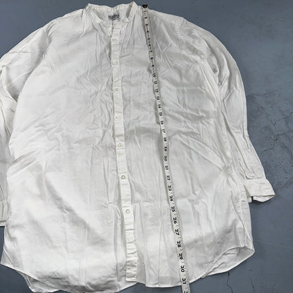 Vintage J Peterman Poet Shirt Men M White Popover Button Down Shirt Collar Less