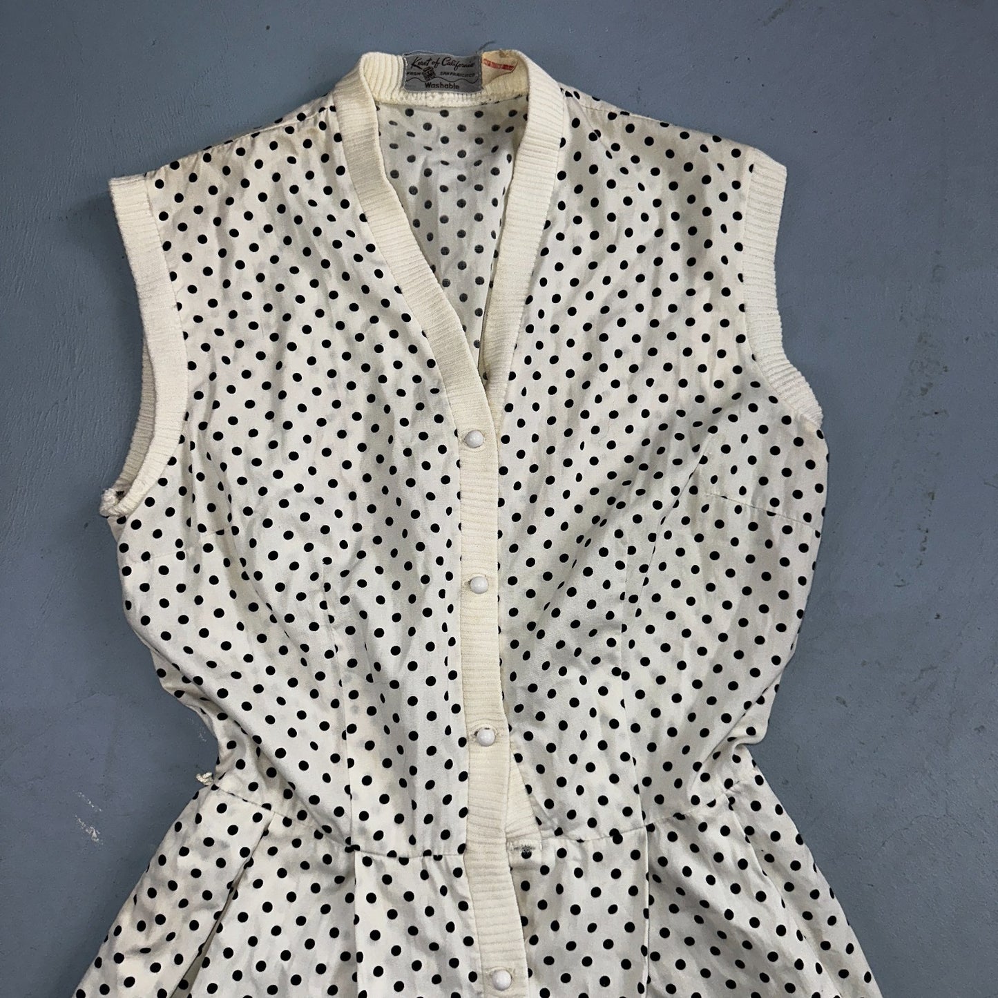 Vintage 1950s Koret of California Polka Dot Shirt Dress San Francisco Rockabilly