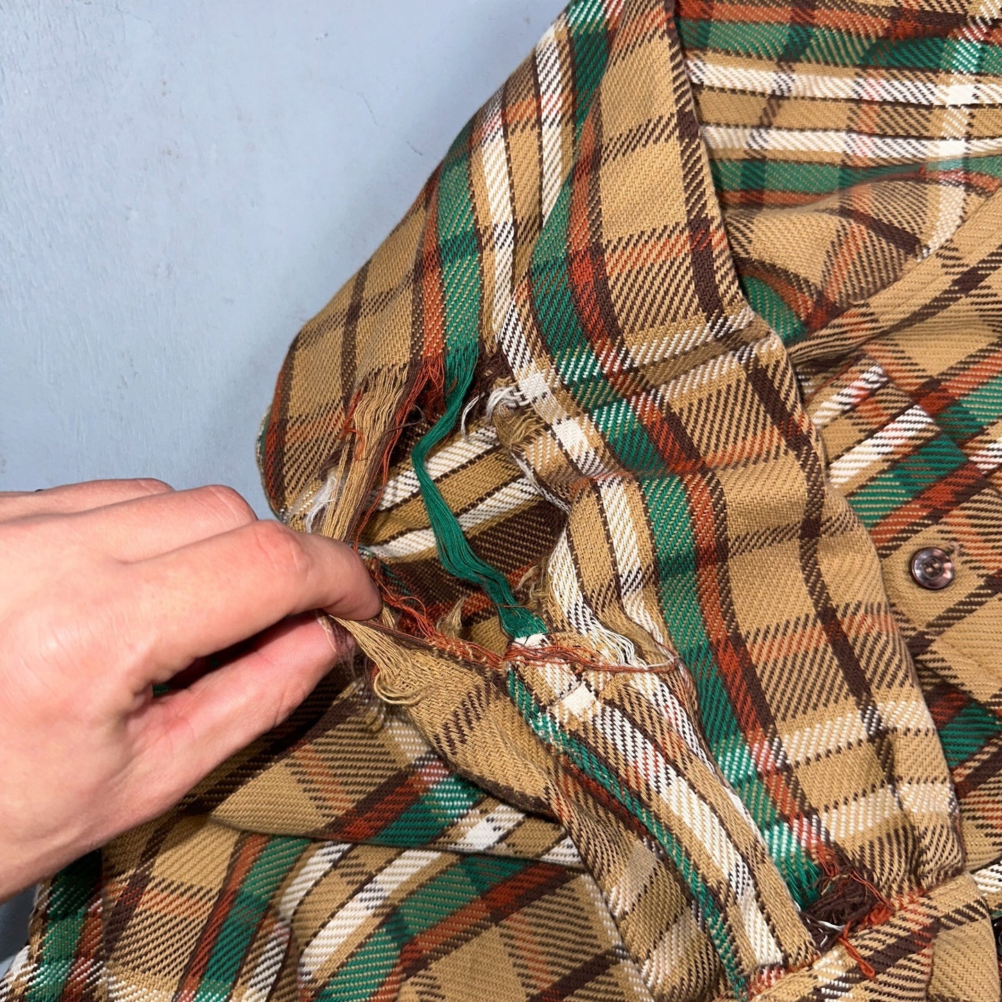 VTG Big Mac JC Penny Thick 100% Cotton Flannel Work Shirt M 70s Plaid Thrashed