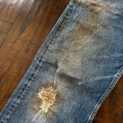 VTG 80s Levis 501 Button Fly 38x36 USA Tag Jeans Straight Wash Blue XX Act 34x32