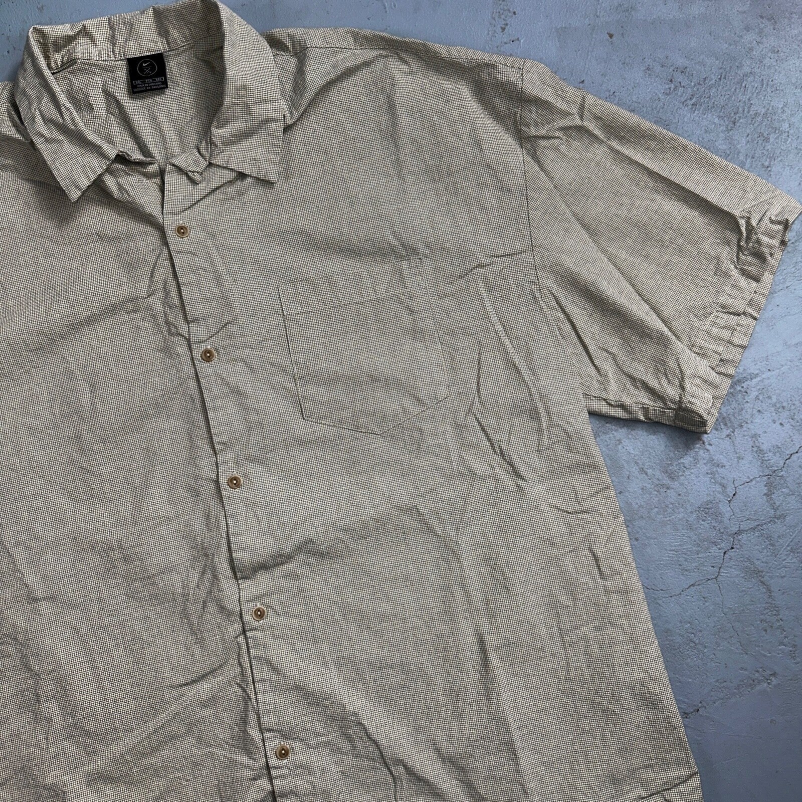 Nike Golf Tiger Woods Button Up Hawaiian Plaid Men's 2XL Shirt Gray Down Basic