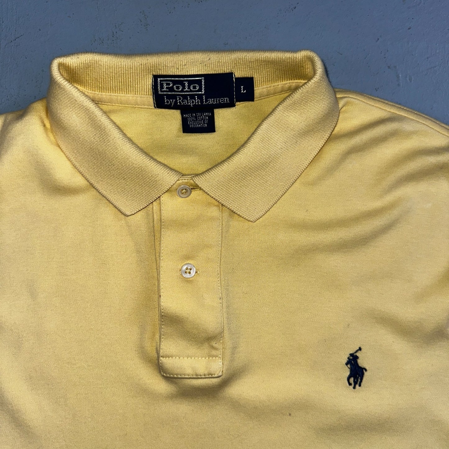 Polo Ralph Lauren Shirt Large Yellow Logo Blue Pony Long Sleeve Single Stitch