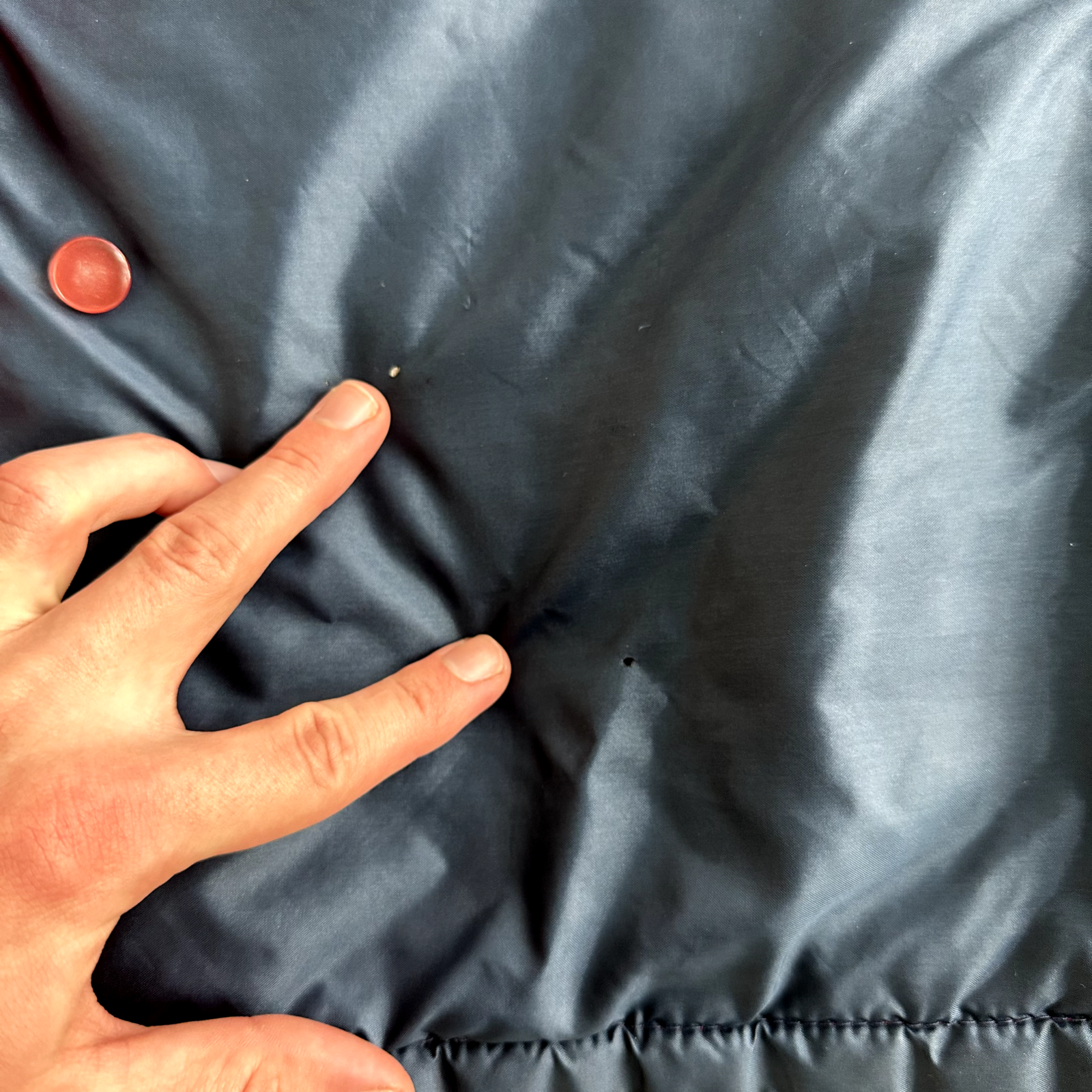 Vintage 50s Comfy Puffer Coat Jacket Womens Metallic Talon Zipper 60s Navy