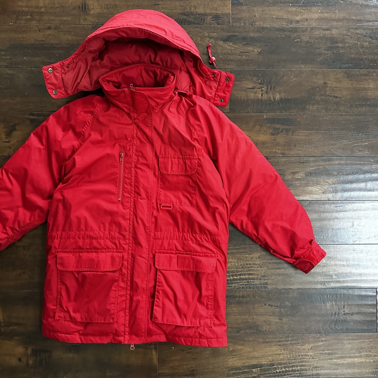 Vtg. Eddie Bauer Goose Down Red Snow Insulated Heavy Hooded Jacket 80s M Korea
