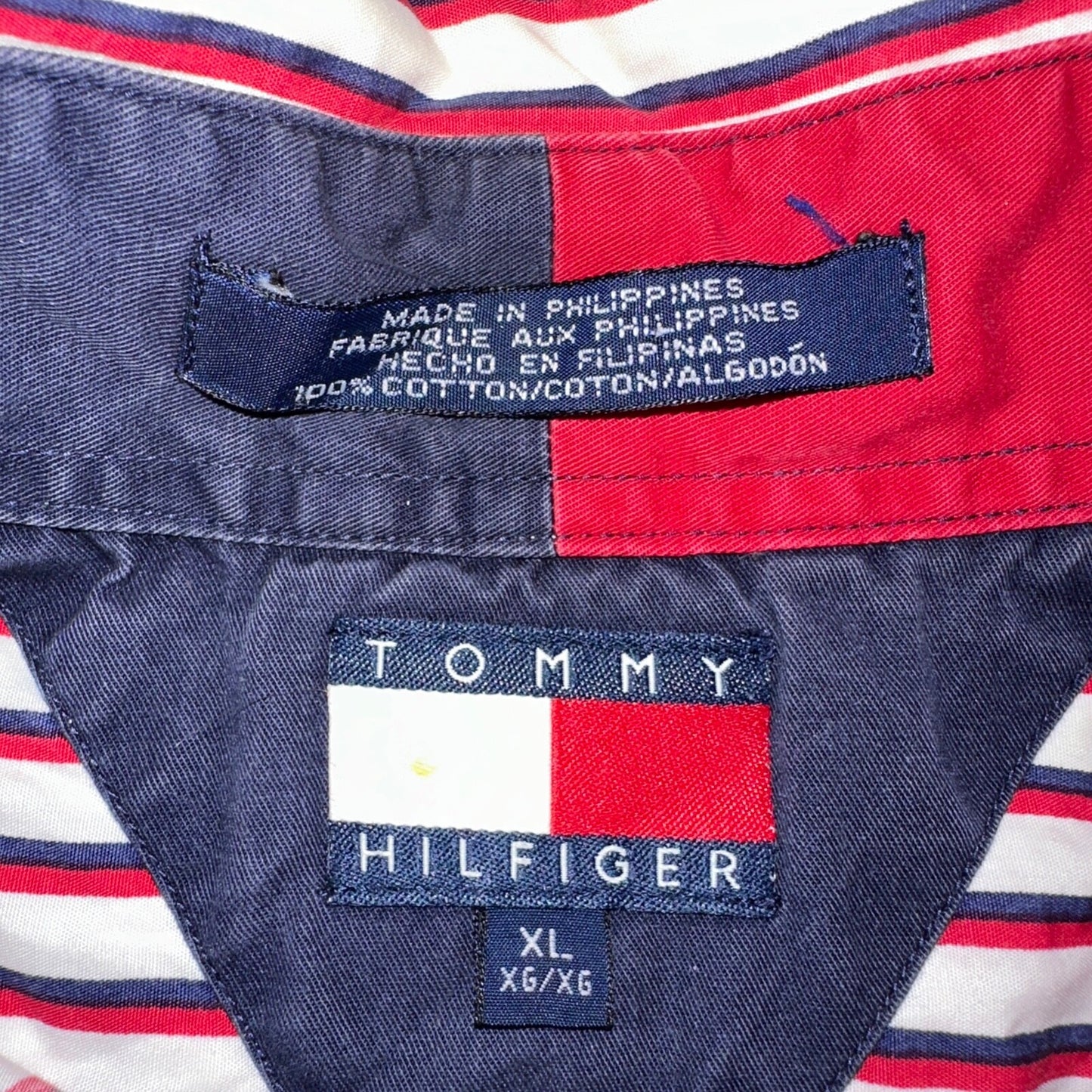 Tommy Hilfiger Vintage Mens XL Red Blue Striped Long Sleeve Button Down Shirt