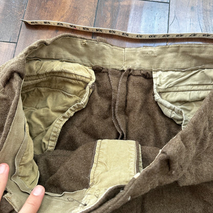 WWII Army Wool Field Trousers 35x28 Cold Weather Green 1940s 40s Destroyed USMC
