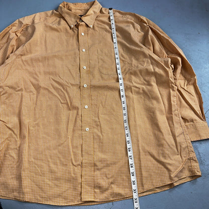Brooks Brothers No Iron Button Down Long Sleeve Orange White Check Shirt 2XL