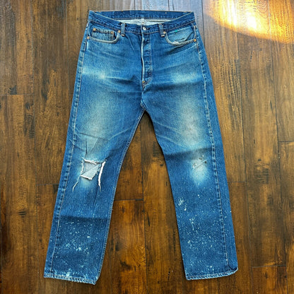 VTG 80s Levis 501 Button Fly 38x36 USA Tag Jeans Straight Wash Blue XX Act 34x31