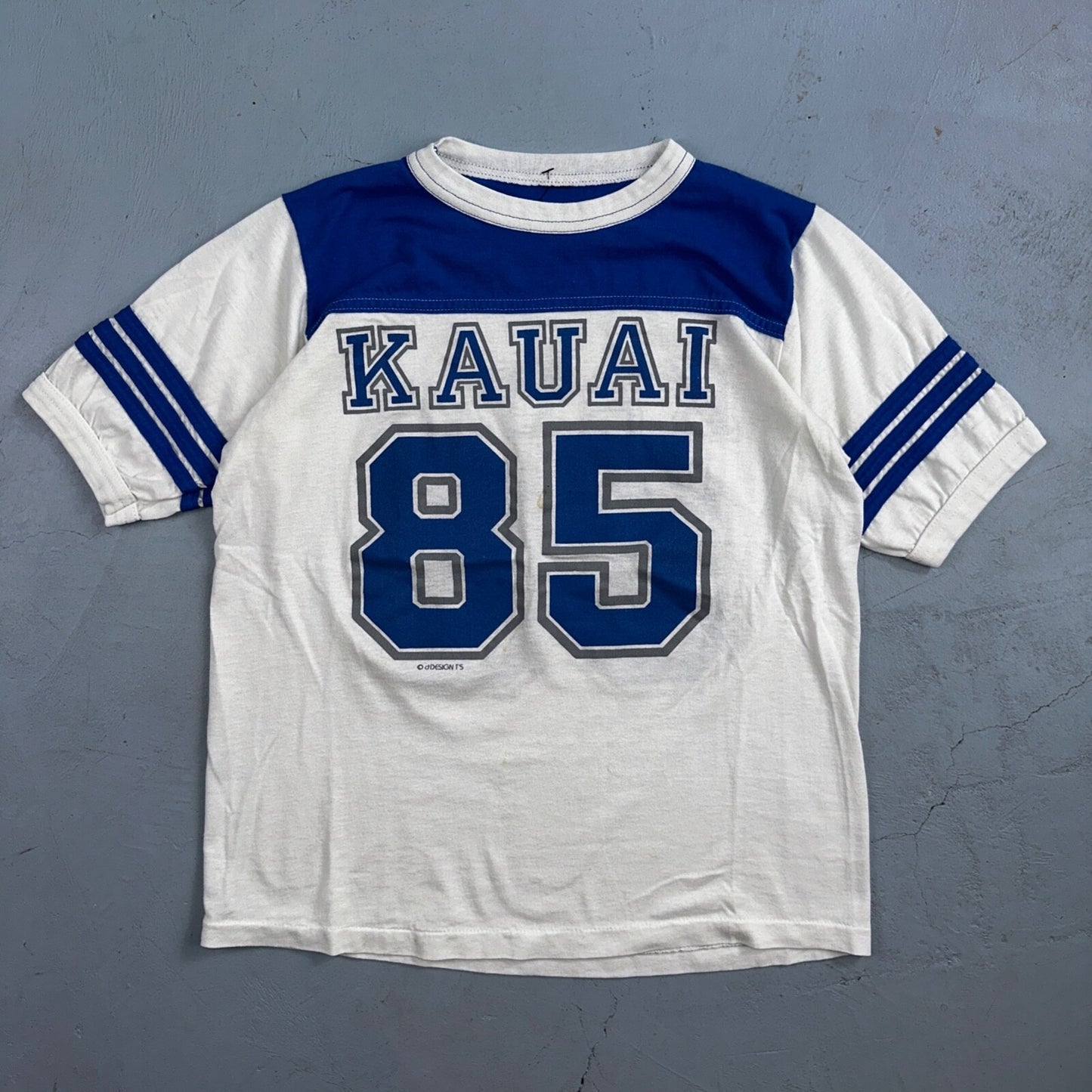 Kauai Hawaii 1985 VTG T Shirt 85 Jersey Style Tee Double Sided Graphic Numbers