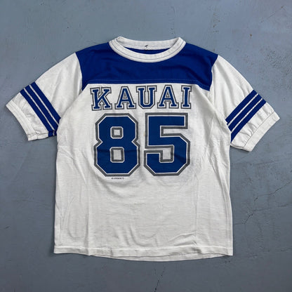 Kauai Hawaii 1985 VTG T Shirt 85 Jersey Style Tee Double Sided Graphic Numbers