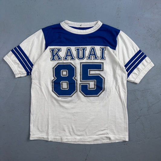 Kauai Hawaii 1985 VTG T Shirt 85 Jersey Style Tee Double Sided Graphic Numbers