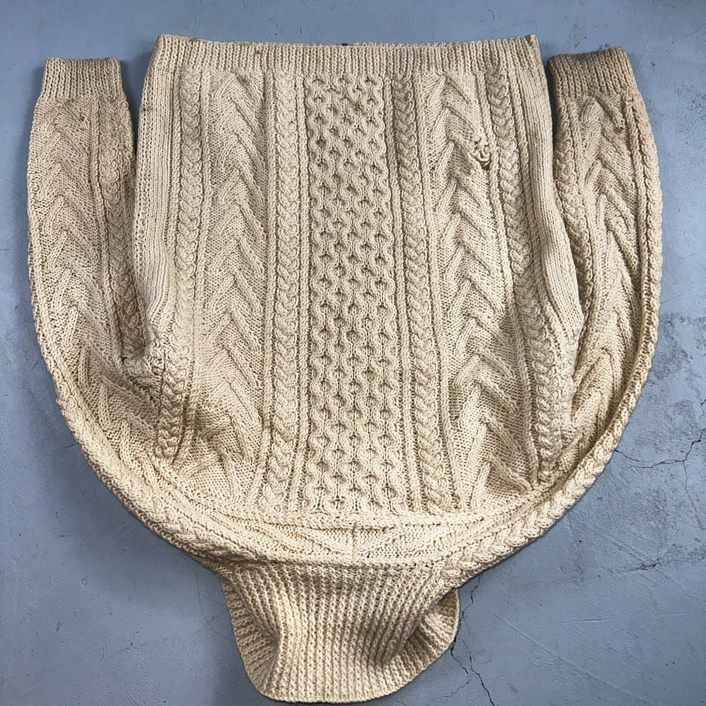 VTG Sweater Mens M Cream Cable Knit Ribbed Full Zip 1960s Rockabilly Ivory Rare