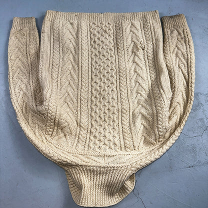 VTG Sweater Mens M Cream Cable Knit Ribbed Full Zip 1960s Rockabilly Ivory Rare