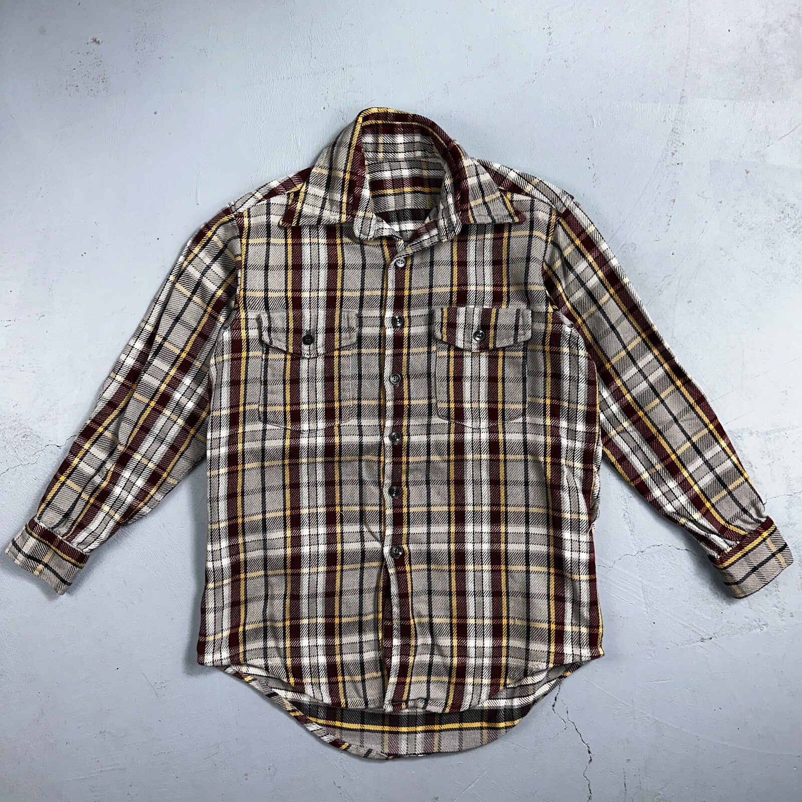 VTG Big Mac JC Penny Thick 100% Cotton Flannel Work Shirt M 70s Plaid Thrashed