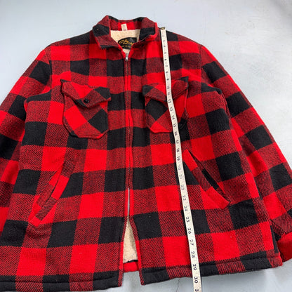 Vtg 80s CAL CRAFT USA Men’s L Red Black Buffalo Plaid Wool Sherpa Hunting Jacket