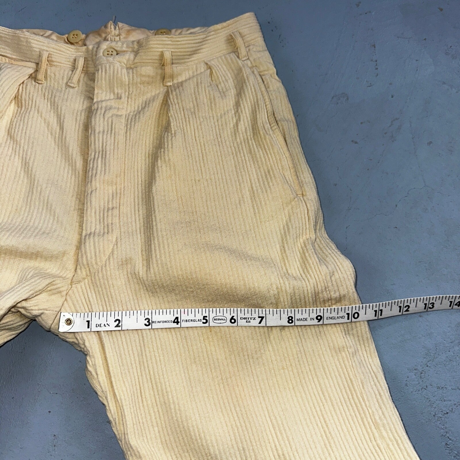 1930s 1940s Pants Mens 27 Yellow Corduroy Chino Straight Pockets Palm Beach Suit