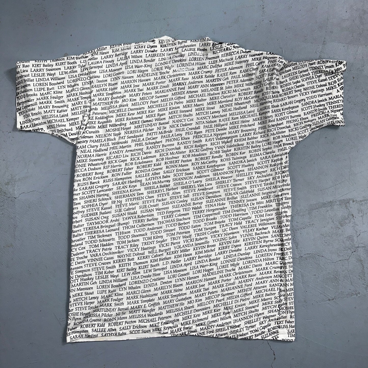 AOP All Over Print Funny Names 90s VTG T Shirt Huge Graphic Single Stitch White