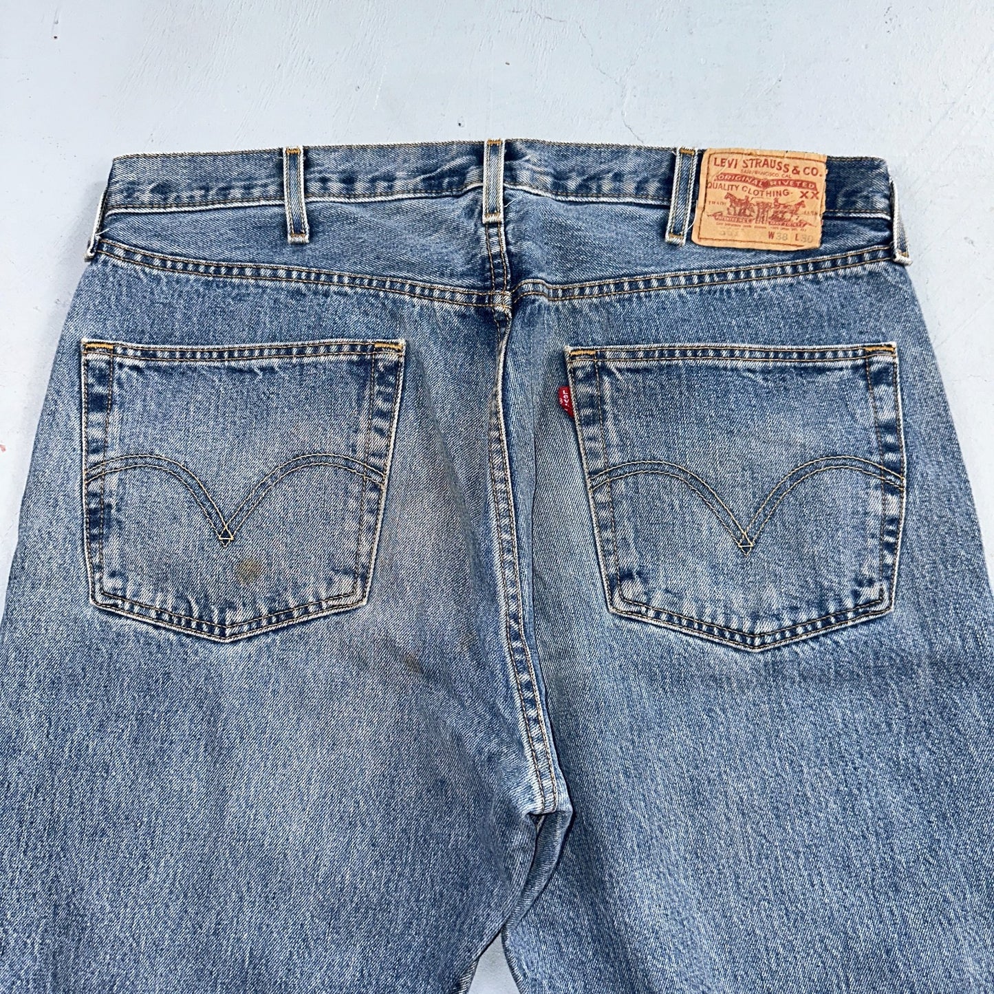 Levis 501 Vintage 90s Mexico Straight Leg Jeans Blue Light Wash 38x30 Act 37x31