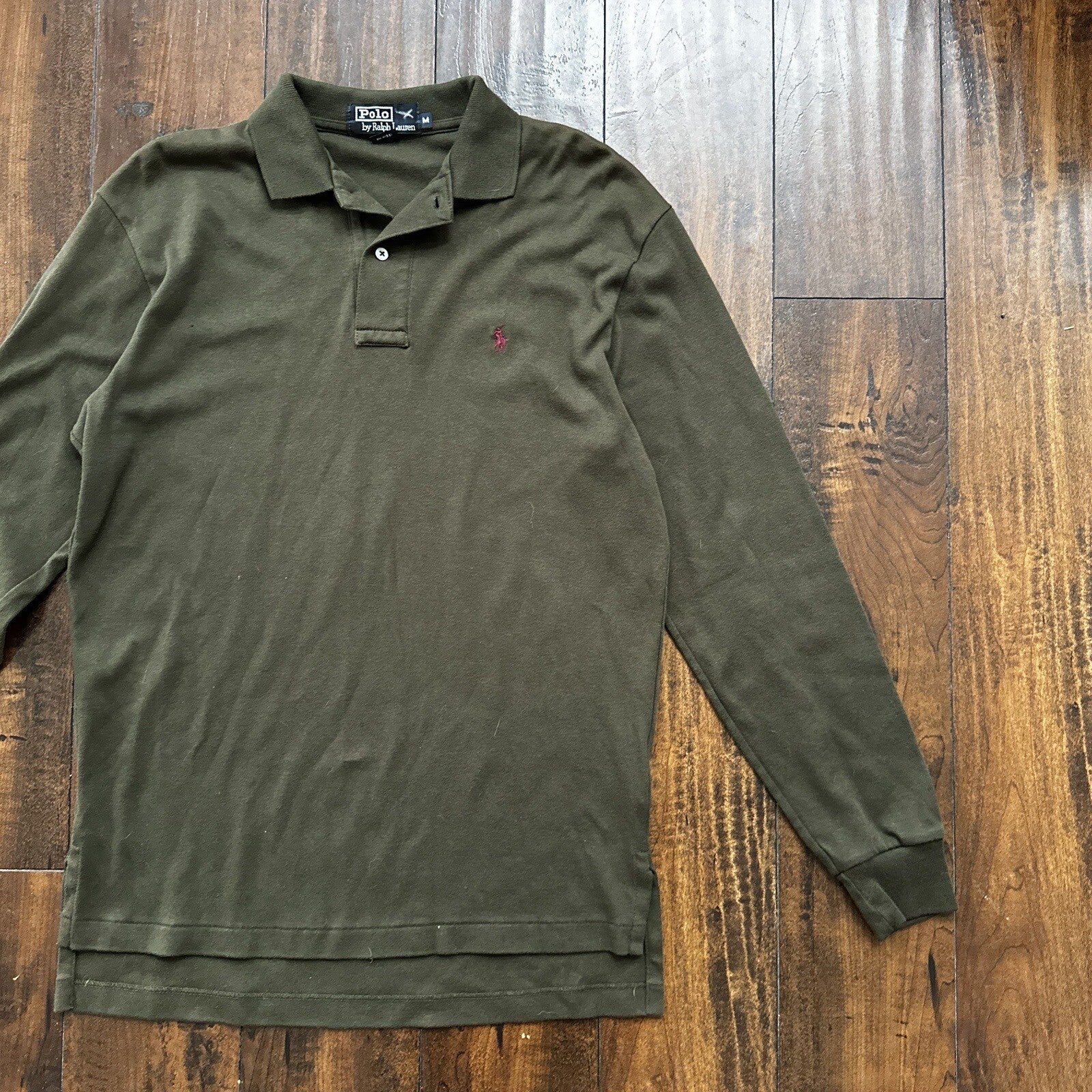 Vtg 90s Polo Ralph Lauren Mens T-Shirt Long Sleeve Green Sz Medium Made in USA