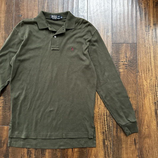 Vtg 90s Polo Ralph Lauren Mens T-Shirt Long Sleeve Green Sz Medium Made in USA