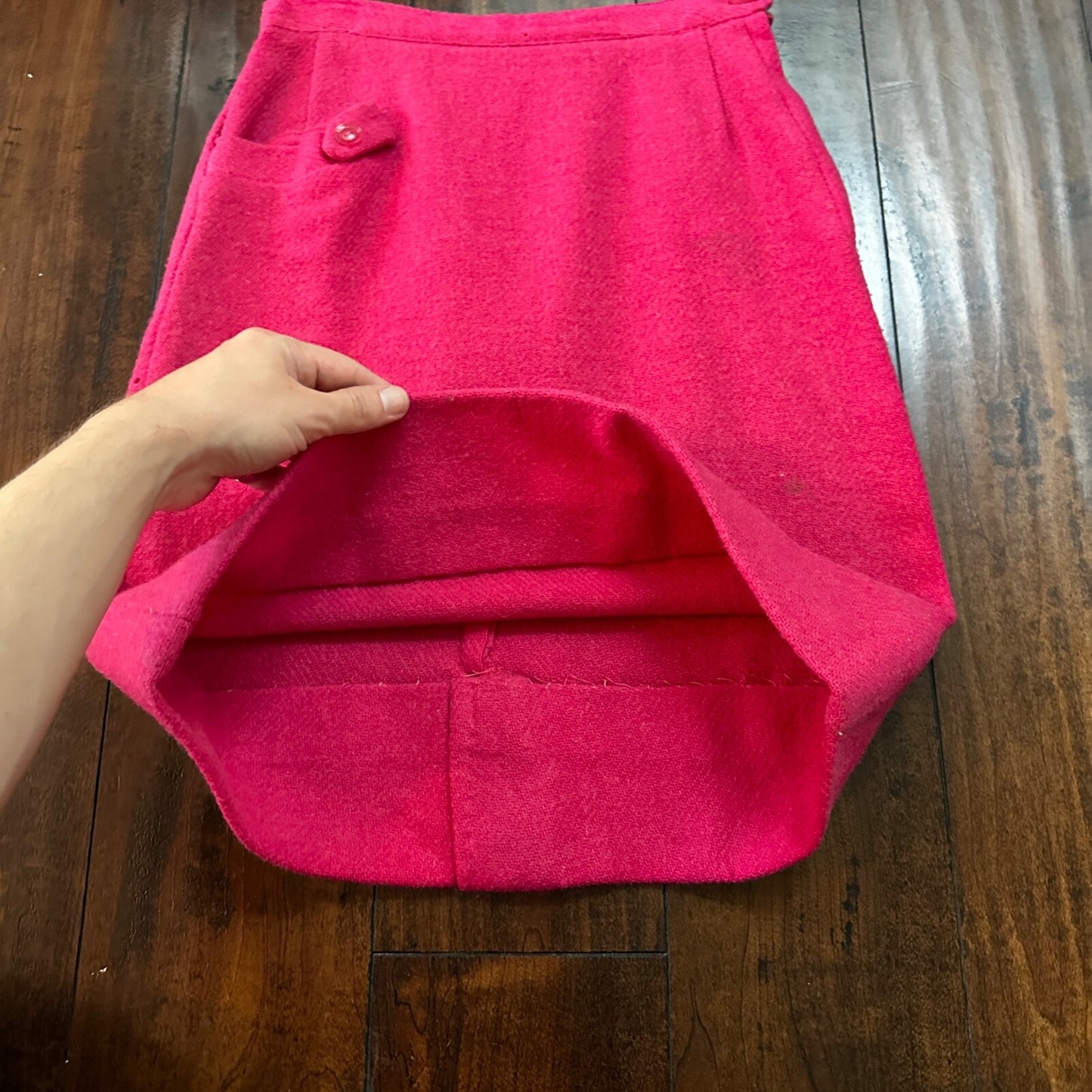 VTG USA Rockabilly Womens Dress Skirt 60s 70s Bottom Plaid Cute Pink Barbie Wool