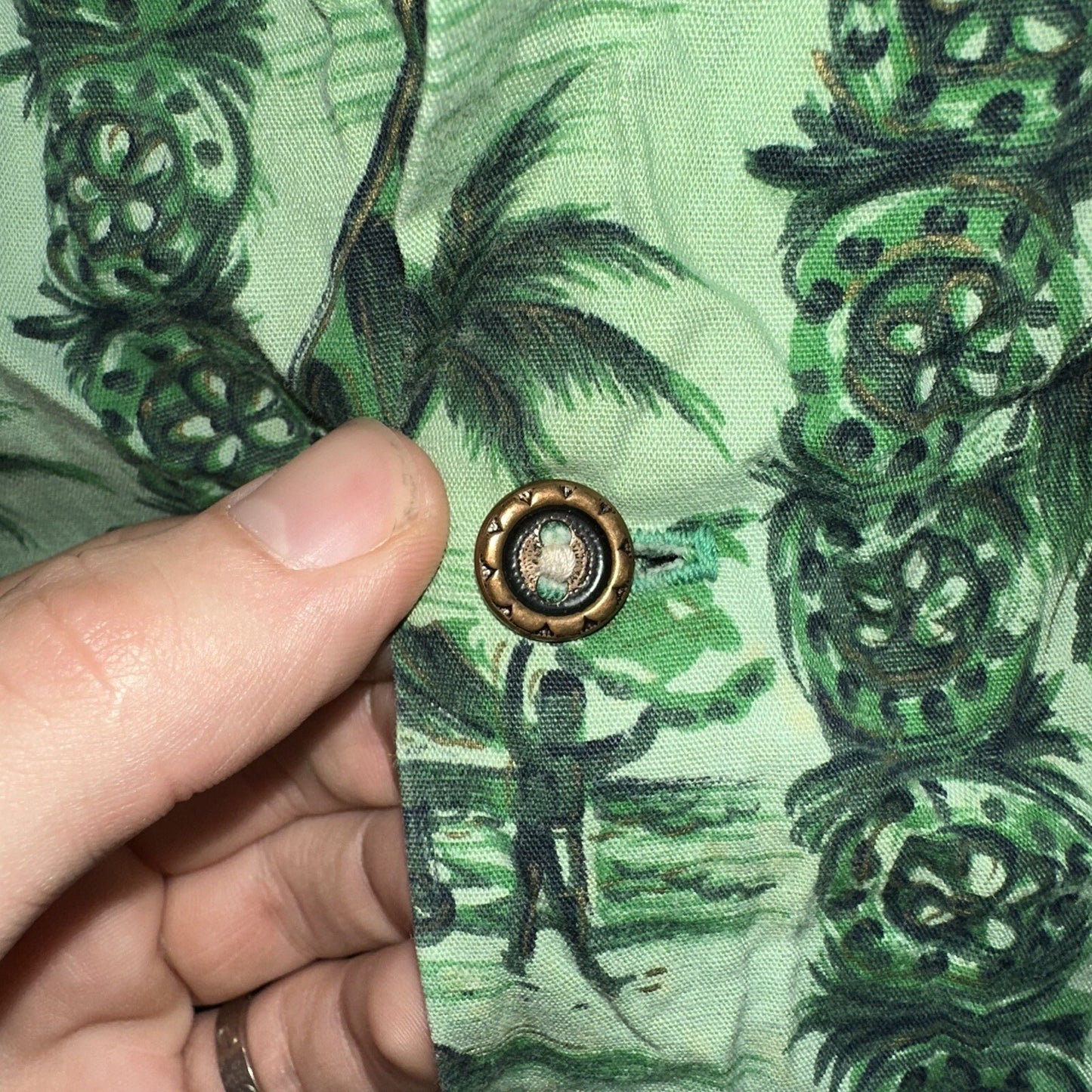 Vintage 50s Hawaiian Aloha Print Shirt Rockabilly Honolulu 60s Button USA Green