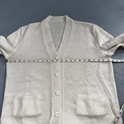 Vintage 1970s 70s White Basic Cardigan MCM Rockabilly Simple Acrylic 80s Preppy