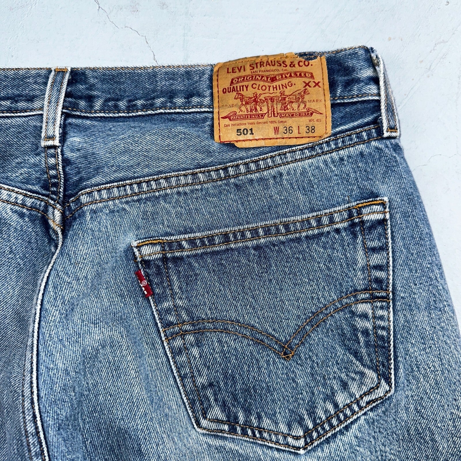 Levis 501 Vintage 90s XX Straight Leg Jeans Y2K Blue Med Wash 36x38 Act 34x33