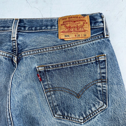 Levis 501 Vintage 90s XX Straight Leg Jeans Y2K Blue Med Wash 36x38 Act 34x33