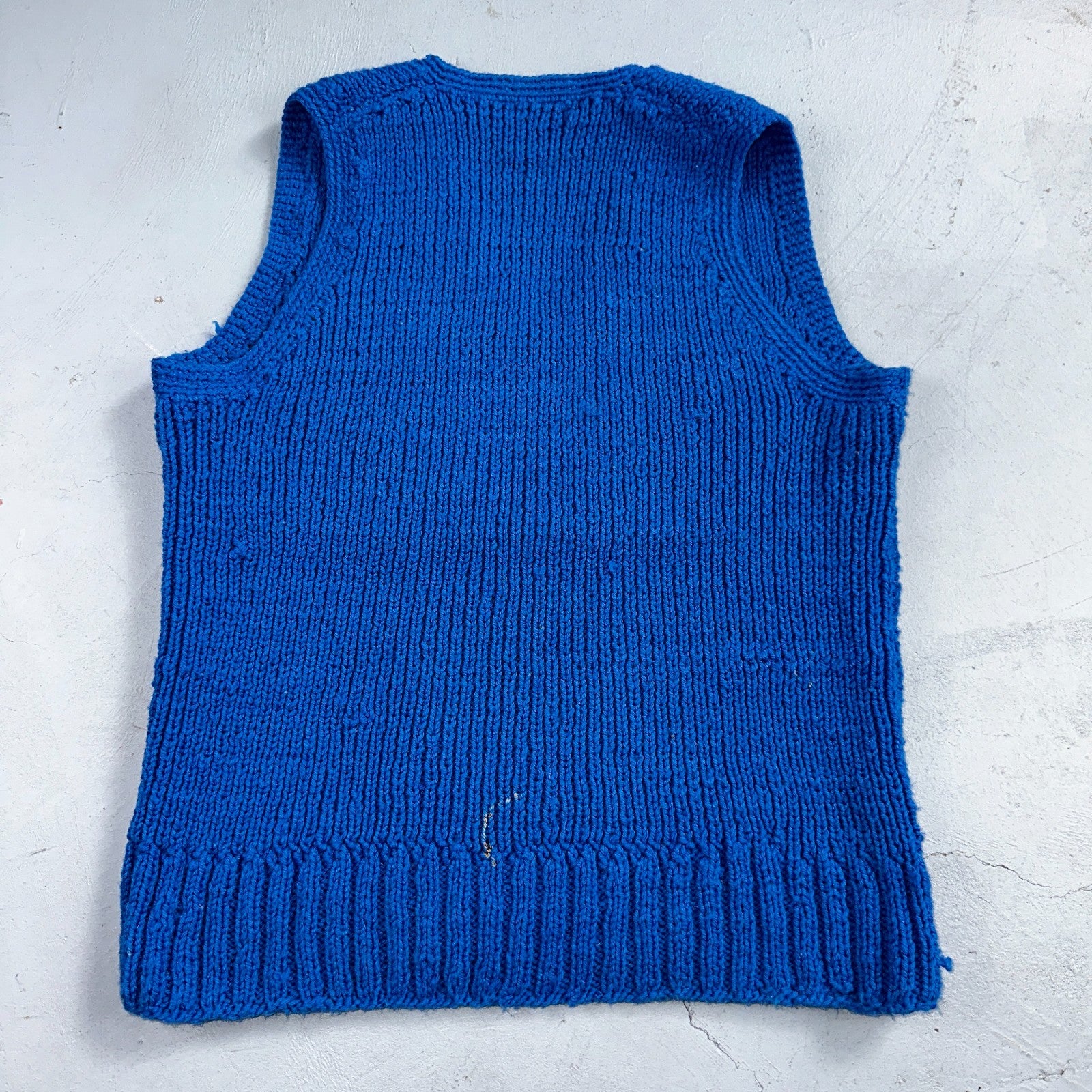 VTG Blue Vest Knitted Sleeveless Sweater Pullover Handmade Knit 70s 1970s