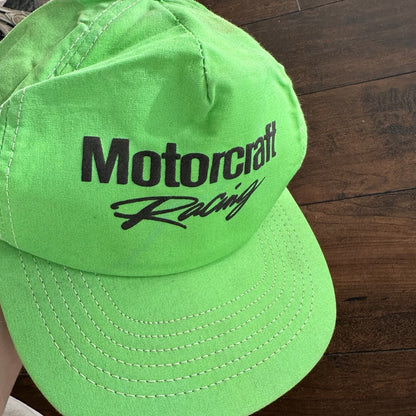 Vintage Motorcraft Racing Snapback Neon Green Hat Made in USA 80s 90s Cars Bikes