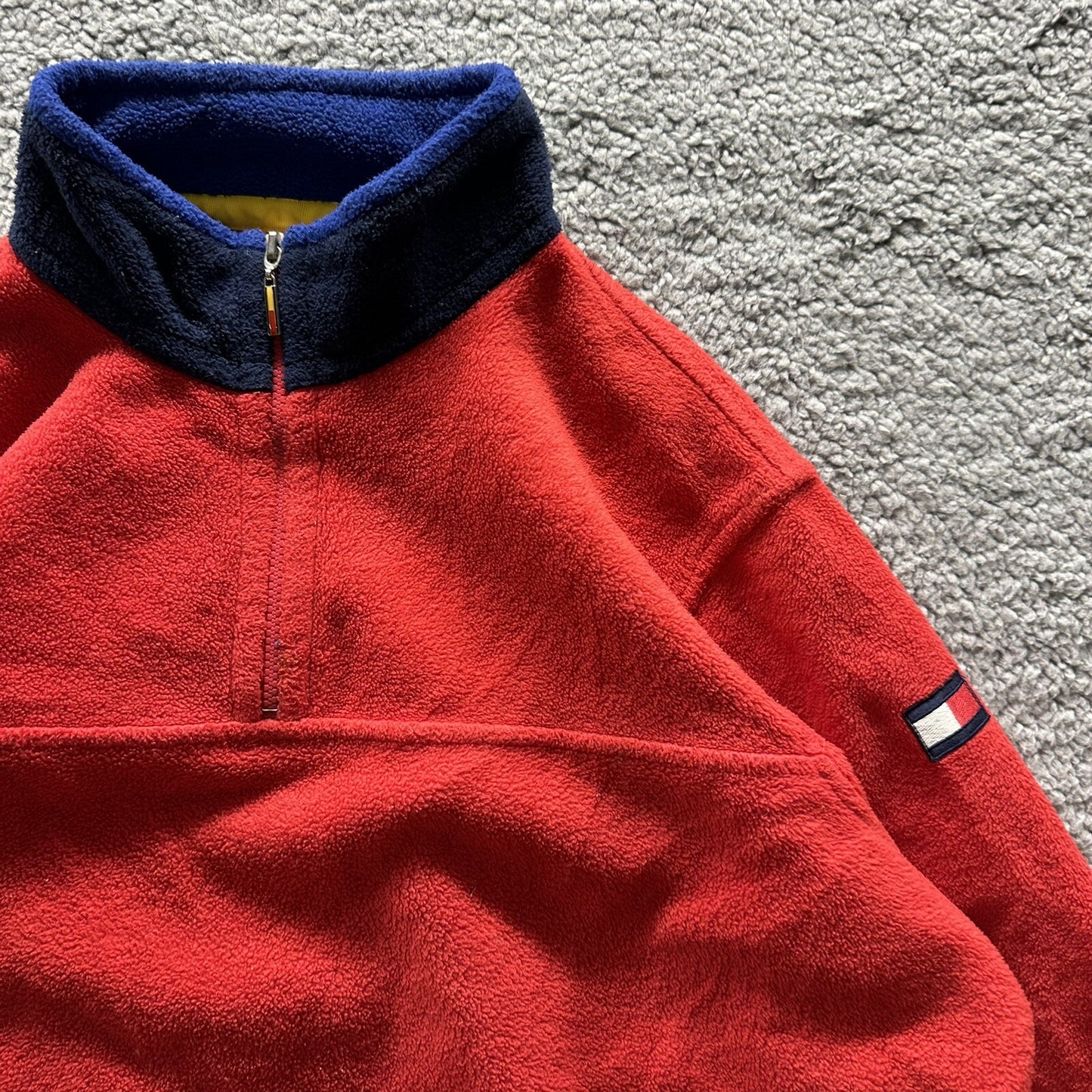 Tommy Hilfiger Logo Quarter Zip Fleece Vintage Red Pullover Jacket 80s 90s Rare