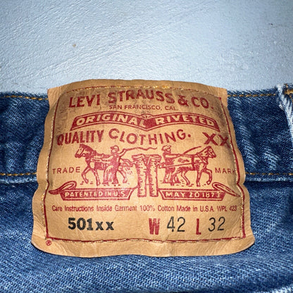 Levis 501 Vintage 90s USA XX Straight Leg Jeans Blue Med Wash 42x32 Act 38x27