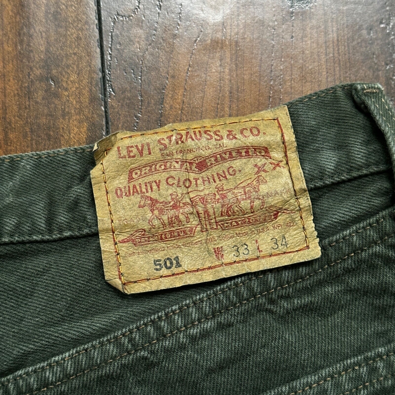 VTG 90s Levis 501 Button Fly 33x34 USA Tag Jeans Straight Green XX Act 30x33